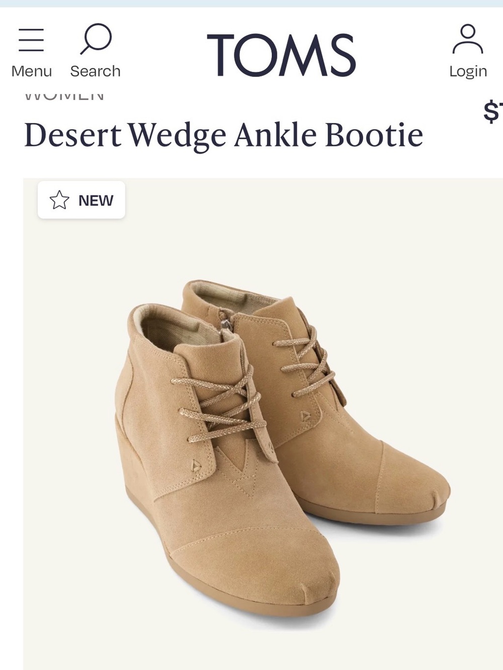 TOMS Desert Wedge Ankle Bootie in Tan Suede